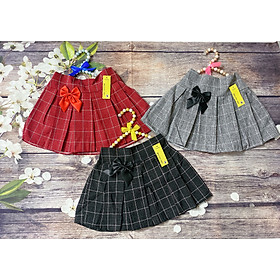 Chân Váy Bé Gái Size 23-25Kg,6-8 Tuổi Xếp Ly Đính Nơ,Lưng Thun Váy Caro 2 Lớp Dày Dặn