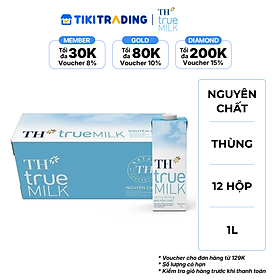 Thùng 12 hộp sữa tươi tiệt trùng TH True Milk nguyên chất 1 Lít