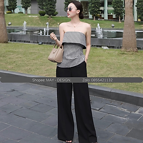 Set Đồ Thiết Kế MAY TT15 Màu Đen Phối Kẻ Cúp Ngực - Set Thiết Kế Trẻ Trung Chuẩn May