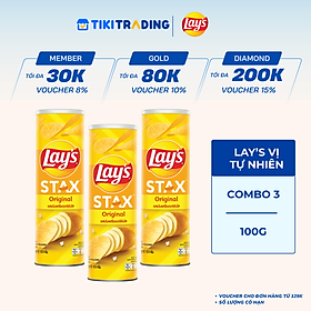 Combo 3 Lay's Stax Khoai Tây Miếng Vị Tự Nhiên 100gr