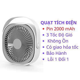 Quạt Mini Để Bàn M102, Quạt Tích Điện Dung Lượng Pin 4000 mAh, 3 Chế Độ Gió, Xoay 360 Độ - Hàng Chính Hãng