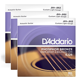 Mua Combo 3 bộ dây đàn Guitar Acoustic/ Acoustic Guitar Strings - D Addario EJ26 - Phosphor Bronze - Warm  Bright &  Balanced Tone - Custom Light Gauge .011-.052 (Custom Light 11-52) - Hàng chính hãng