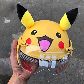 Mũ bảo hiểm bảo vệ đầu trẻ em có kính chống bụi cho bé Pikachu có tai siêu