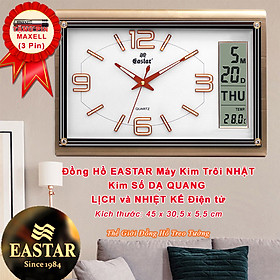 Đồng Hồ Cao Cấp EASTAR Có DẠ QUANG & LỊCH và NHIỆT KẾ ĐIỆN TỬ - Máy KIM TRÔI - Tặng Pin Maxell - Decor Trang Trí Nhà - BH 1 Năm