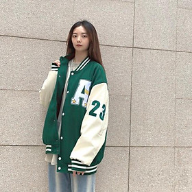 Áo Khoác Bomber Jacket Chất Nỉ Bông LUCKY Form Rộng Unisex Nam Nữ Phối Phong Cách Ulzzang