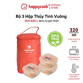 Bộ hộp thủy tinh hình vuông Happy Cook 3pcs 320ml HCG-03S1