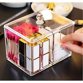 Mua Hộp đựng bông tẩy trang và tăm bông 2 ngăn mica cao cấp 14.5 x 10.5 x 13 cm