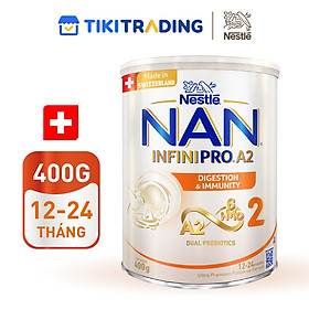 Sữa bột NAN INFINIPRO A2 2 với công thức đầu tiên kết hợp giữa đạm quý A2 & 6HMO & Dual Probiotics nhập khẩu Thụy Sĩ - Hộp 400g cho bé 12 - 24 tháng