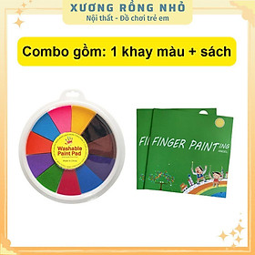 Màu chơi dấu vân tay loại to 12 màu kèm sách hướng dẫn COMBO Washable Paint Pad + Finger Painting Book