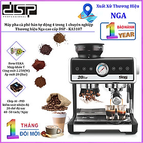 HÀNG CHÍNH HÃNG - Máy pha cà phê bán tự động 4 trong 1 chuyên nghiệp Cappuccino, Espresso, Latte. Thương hiệu Nga cao cấp DSP - KA3107