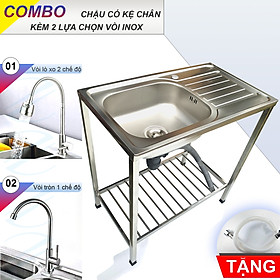 Mua COMBO Chậu Rửa Chén Bát 1 Hộc 1 Cánh 75x45x81cm Có Chân Kèm Vòi Inox Nước Lạnh KAZTA- Gồm kệ chân  chậu  vòi  bộ xả tặng dây cấp  keo non