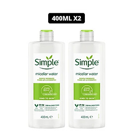 Combo 2 Nước tẩy trang Simple Micellar làm sạch 99% trang điểm, cho da thoáng mịn tức thì 400ml x2