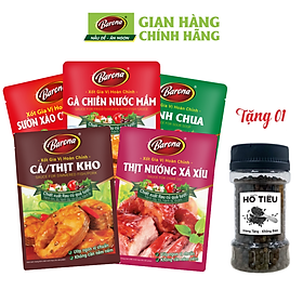 Combo 5 gói Gia Vị Barona 80g (Gia vị Canh Chua, Sườn xào chua ngọt, Xá Xíu, Cá/ Thịt Kho, Gà chiên nước mắm) tặng tiêu hạt