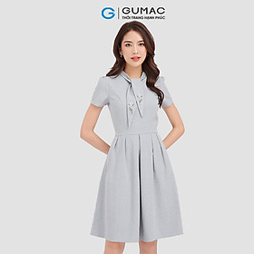 Đầm form A dáng xòe GUMAC DC09070 phối nơ thêu thanh lịch