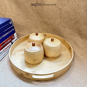 Khay đựng mứt tết bằng tre ONGTRE 6 hũ cao cấp đựng bánh kẹo, mứt tết, khắc tên làm quà tặng