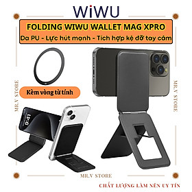 Mua Folding giá đỡ từ tính cầm tay gấp gọn kiêm selfie Wiwu Mag Wallet xPro cho điện thoại iPhone 15 14 13 12 11 S22 S23 S24 z fold - Da PU cao cấp  đa năng  tăng kèm vòng từ tính - Hàng nhập khẩu