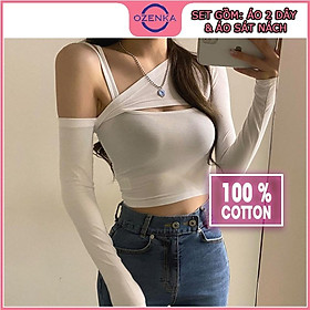 Áo croptop kiểu hàn quốc nữ, set áo croptop dài...