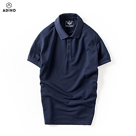 Áo polo nam ADINO màu xanh đậm phối viền chìm vải cotton co giãn dáng công sở slimfit hơi ôm trẻ trung AP83