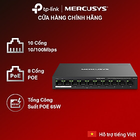 Bộ Switch Chia Mạng Mercusys MS110P 10 Cổng 10/100 Mbps với 8 Cổng PoE+ - Hàng Chính Hãng