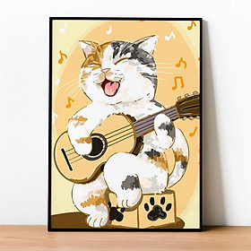 Tranh số hóa Mèo guitar đã căng khung 40x50cm