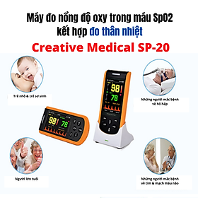 Máy đo nồng độ oxy trong máu SpO2 cầm tay Creative Medical SP-20, kết hợp kiểm tra thân nhiệt