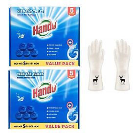 Bộ 2 hộp 10 viên tẩy xanh diệt khuẩn làm thơm toilet Value Pack Hando (360 lần xả/viên) + Tặng 1 đôi găng tay cao su siêu dai con hươu (hoạt tiết ngẫu nhiên)