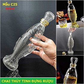 Bình Thủy Tinh Đựng Rượu 500ML cao cấp cá chép may mắn – Chai Đựng Rượu siêu trong (C25)