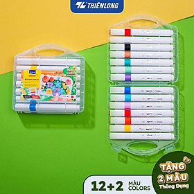 Hộp 12+2 Bút Lông Màu Đầu Brush Thiên Long Acrylic Markers ACM-C020