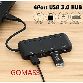 Hub chia cổng usb 3.0 Ultra Slim có công tắc (4 cổng) - Bộ chia cổng USB 1 ra 4, USB 3.0, thiết bị chia cổng usb 3.0