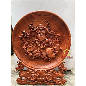 Đĩa gỗ trang trí phật di lặc bằng gỗ hương đường kính đĩa 30 - 35 - 40 cm dày 4 cm