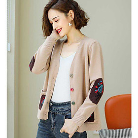 Áo cardigan len nữ phối họa tiết cách điệu tay và túi, thời trang thu đông 2021