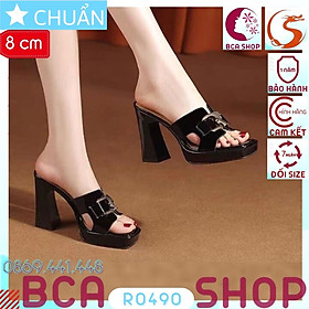 Giày cao gót nữ hở mũi 8p RO490 ROSATA tại BCASHOP đế vuông cách điệu cùng màu thân, quai ngang có đính khóa - màu đen