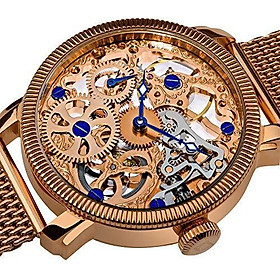 Akribos XXIV Automatic Skeleton Mechanical Men's Watch - See Through Dial with IP Case with A Skeletonized Dial on Luxury Mesh Bracelet - AK526