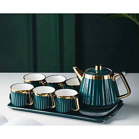 Mua BỘ TÁCH CHÉN UỐNG TRÀ _  MÀU XANH  TRẮNG VIỀN VÀNG KÈM KHAY
