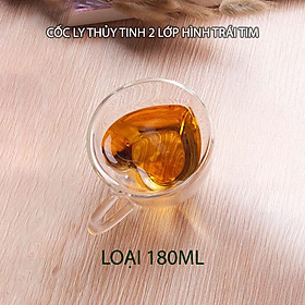 Cốc thủy tinh 2 lớp hình trái tim, dùng uống cà phê, trà, sữa, loại 180ml-240ml tùy chọn