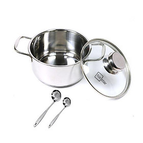 Nồi inox FiveStar Standard 3 đáy sandwich bếp từ nắp kính tặng 1 muỗng canh ( 16cm / 18cm / 20cm / 24cm )