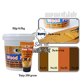 Bột trét gỗ, bột vá gỗ Wood Filler No.B218 Bosny - Keo che vết xước, khuyết điểm đồ gỗ nội thất, bàn ghế, tủ gỗ - Tuýp 250 gram - No.01 Teak