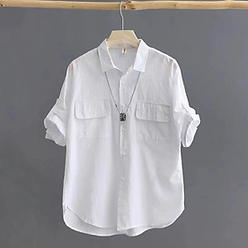 Áo sơ mi nữ tay lỡ 2 túi ngực ArcticHunter chất vải Linen thô Hàn mềm mát trẻ trung, mềm mát - Trắng - M