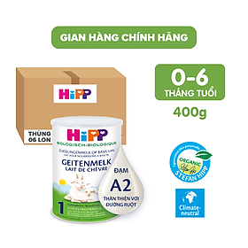 Thùng 6 lon sữa dê HiPP 1 Organic 400g - Nhập khẩu Đức, giúp bé phát triển chiều cao, trí não, tăng cường hấp thu