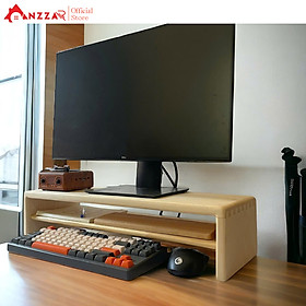 Kệ Màn Hình Máy Tính Monitor Sơn Phủ Bóng Kệ Gỗ Kê Màn Hình Uốn Cong Có Ngăn Kéo Độc Đáo Sang Trọng Anzzar-08 - gỗ tần bì nguyên khối - DxRxC=80cmx20cmx12cm
