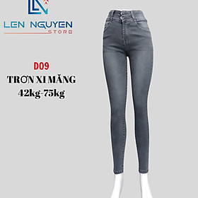 D09_ Quần Jean Nữ Dài 95cm Lưng Siêu Cao,Màu Xi Măng Rách Và Trơn Quần Jean Nữ Dài Có Bigsize Từ 42kg đến 80kg Pants Bò Denim Women Có Túi - Trơn Xi Măng