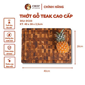 [Chính hãng] Thớt gỗ Teak Chef Studio hình chữ nhật 40x28x2,5 cm - MSP DC03 Dùng cắt, thái, bằm, chặt, bày thực phẩm.