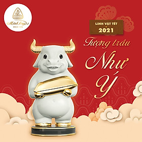 Trâu Như Ý trang trí vàng 24k gốm sứ Minh Long