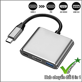 Hub chuyển đổi USB Type C 3in1 sang HDMI, USB 3.0, cổng sạc nhanh PD Type-C dành cho Laptop, Macbook, Điện thoại, Samsung Dex