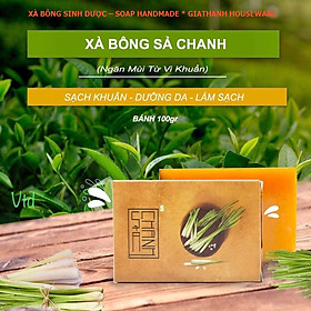Xà bông Sinh Dược Sả Chanh 100gr mẫu bao bì vẽ mộc, hương tinh dầu sả chanh dễ chịu, làm sạch lỗ chân lông, giúp mát da, chống côn trùng, chống viêm