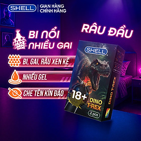 Bao cao su Shell Dino T-rex - 1 bao nhiều vòng gai, bi nổi lớn + 1 bao Shell Performax (Hộp 2 cái) | SHELL CHÍNH HÃNG