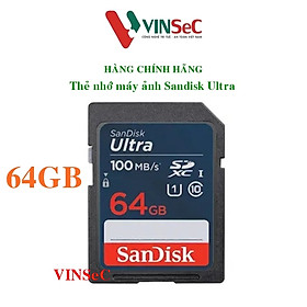 Thẻ nhớ SDXC Sandisk Ultra 64GB upto 100MB/s UHS-I (cho máy ảnh) - Hàng chính hãng