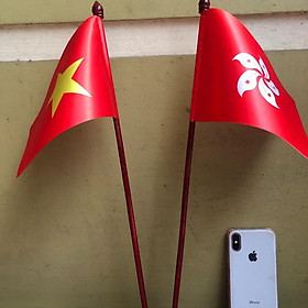Cờ để bàn đế gỗ đôi Việt Nam - Hồng Kông