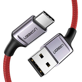 Ugreen UG70294US292TK 0.5M màu đỏ cáp USB A ra type C hỗ trợ sạc nhanh 50CM đầu bọc nhôm chống nhiễu - HÀNG CHÍNH HÃNG