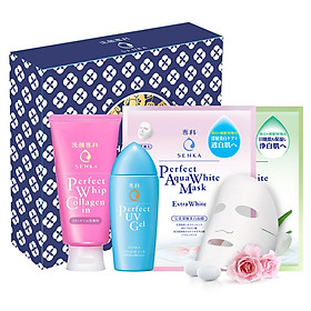 Hộp Quà Chống Nắng & Dưỡng Da Ẩm Mịn Senka 25+ Love (UV Gel 80g + Perfect Whip Collagen 120g + White Mask Soothing White 25ml + White Mask Extra White 25ml)